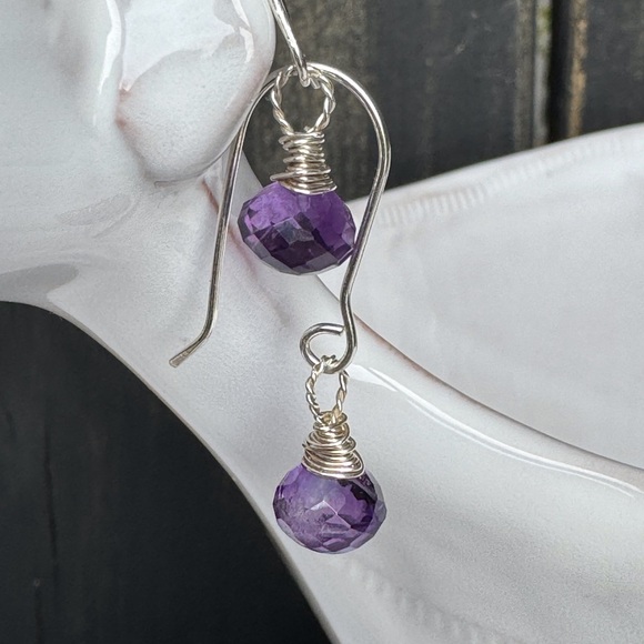 Amethyst Onion Drop Earrings 925SS - Picture 4 of 5